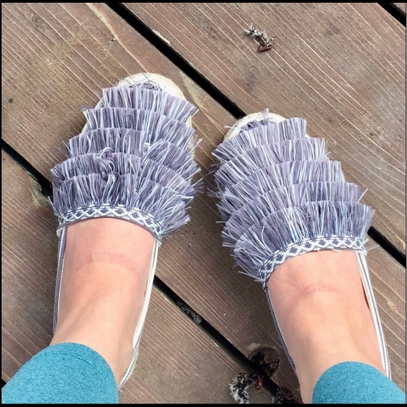 New! Boho Espadrille Slip On Blue & Ivory Stripes - Picture 7 of 8